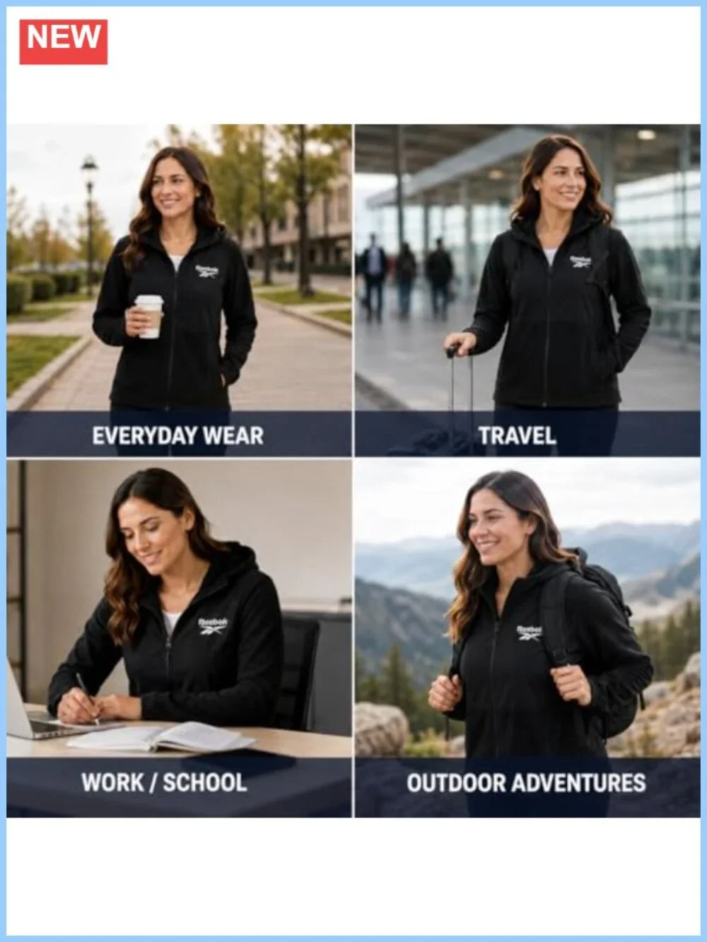 Reebok Women's Fleece Zip-Up Jacket Lightweight Hooded Winter Coat